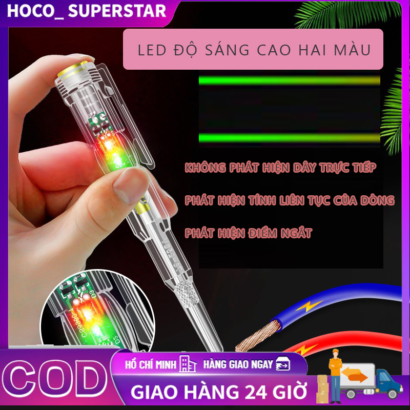 HObút thử điện áp-Bút thử điện đa năng FO-9165A, đo thông mạch, kiểm tra dây đứt ngầm, xác định dây nóng, dây nguội, đo dòng AC 24V-500V, DC 12V-24V, đèn Led siêu sáng, kháng nước IP67-Máy test mạch dây, test điện áp cáp đèn hàng có sẵn