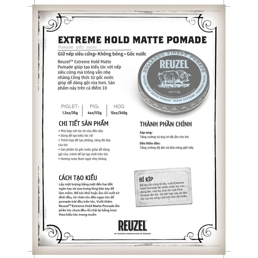 Sáp Vuốt Tóc Nam Reuzel Pomade Đủ Màu