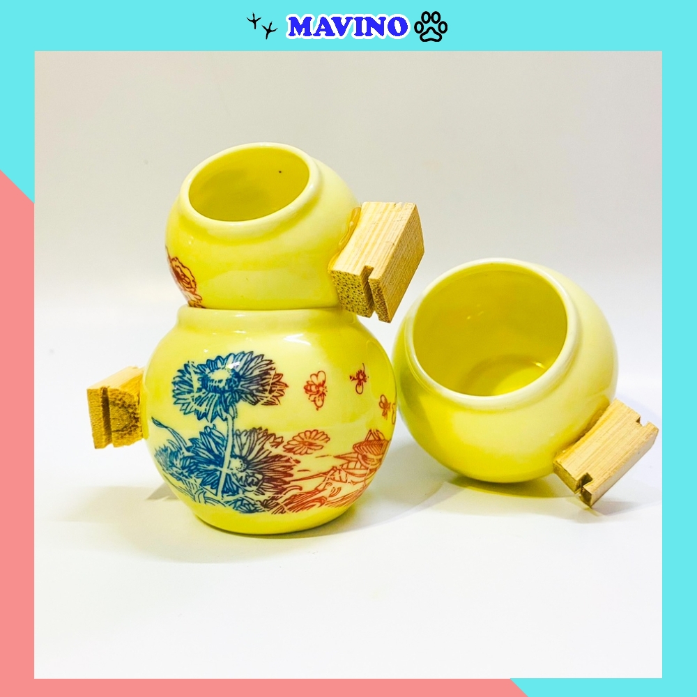 [Hoàn Tiền 10%] Cóng chào mào (vàng) chất liệu gốm sứ họa tiết siêu đẹp (Đủ bộ) - Combo 3 cóng sứ chào mào, chim họa mi