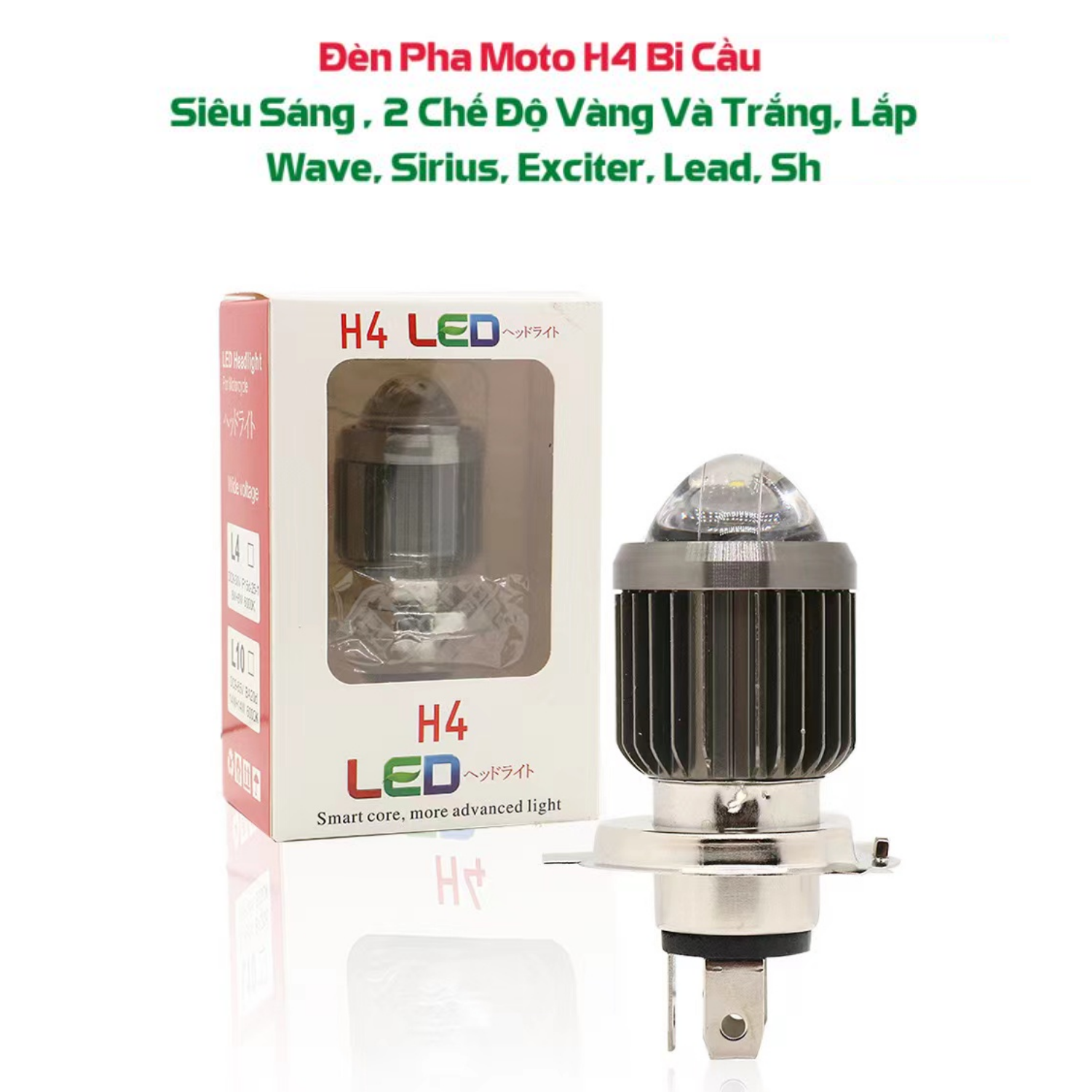 Đèn Pha LED H4 Bi cầu Sáng 2 Màu Mẫu Mới