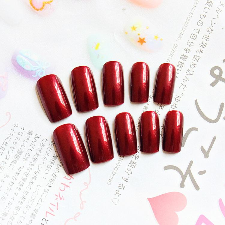 Bộ 24 móng tay giả đỏ bóng vuông dài (kèm keo+miếng dán+dũa)