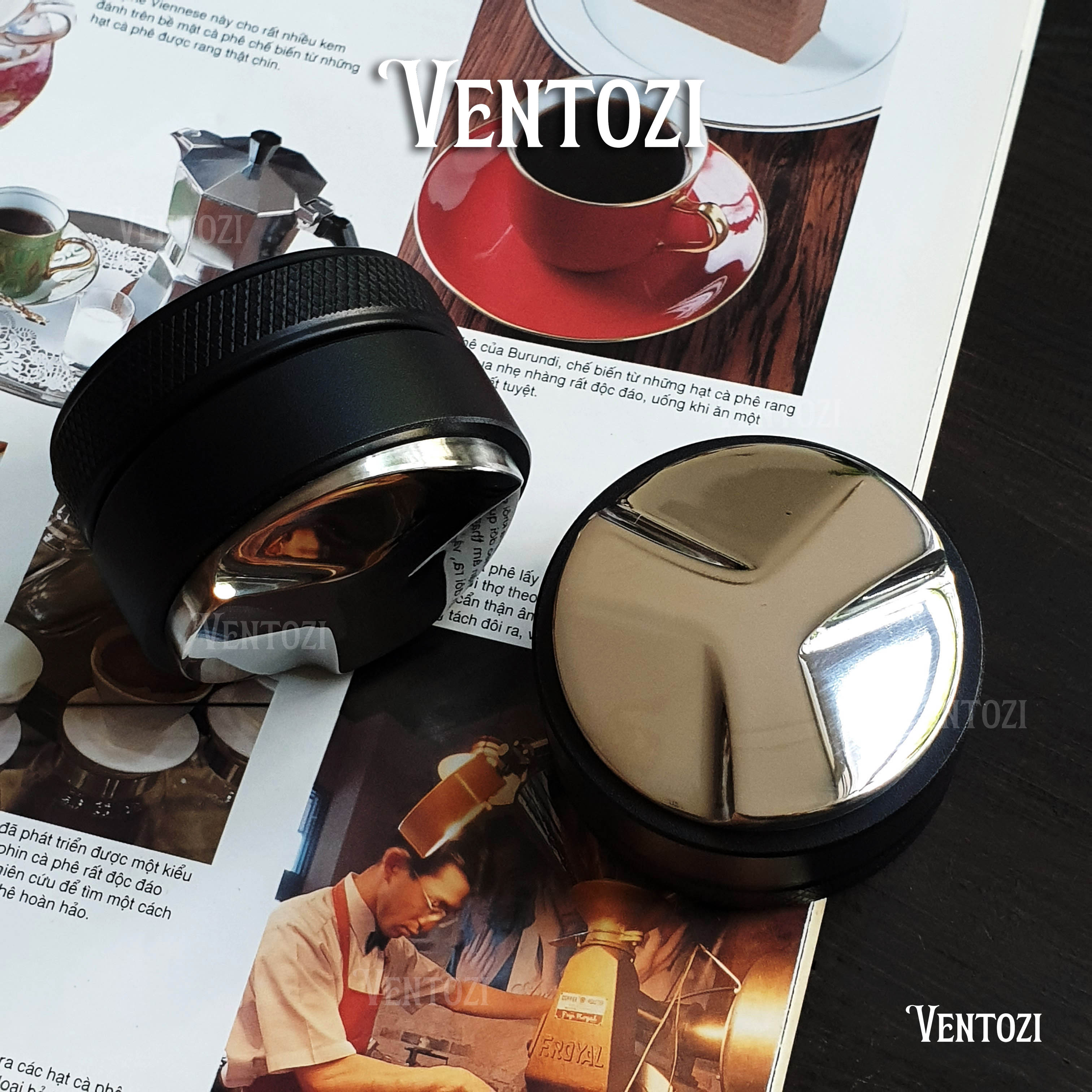 Tamper ocd 51mm 53mm 58mm, dụng cụ dàn đều cà phê, dụng cụ nén kết hợp phân bổ cà phê 2 đầu 51mm 53mm 58mm