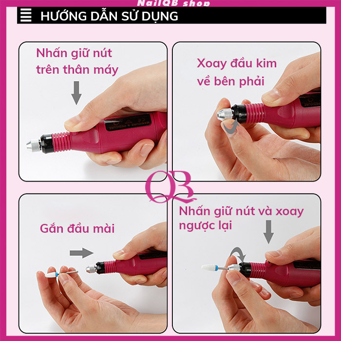 Máy mài móng mini - máy dũa móng tặng kèm bộ 6 đầu mài