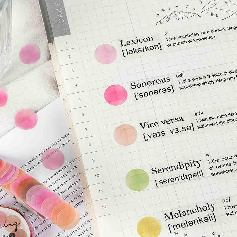 Cuộn 100 sticker chấm tròn nhiều màu trang trí sổ, làm bullet journal