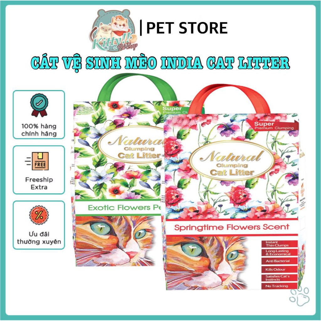 7.5kg - Cát vệ sinh Indian Cat Litter dành cho mèo, cát buddy nâu Ấn Độ lót chuồng cho hamster, khử mùi, vón tốt - Xanh