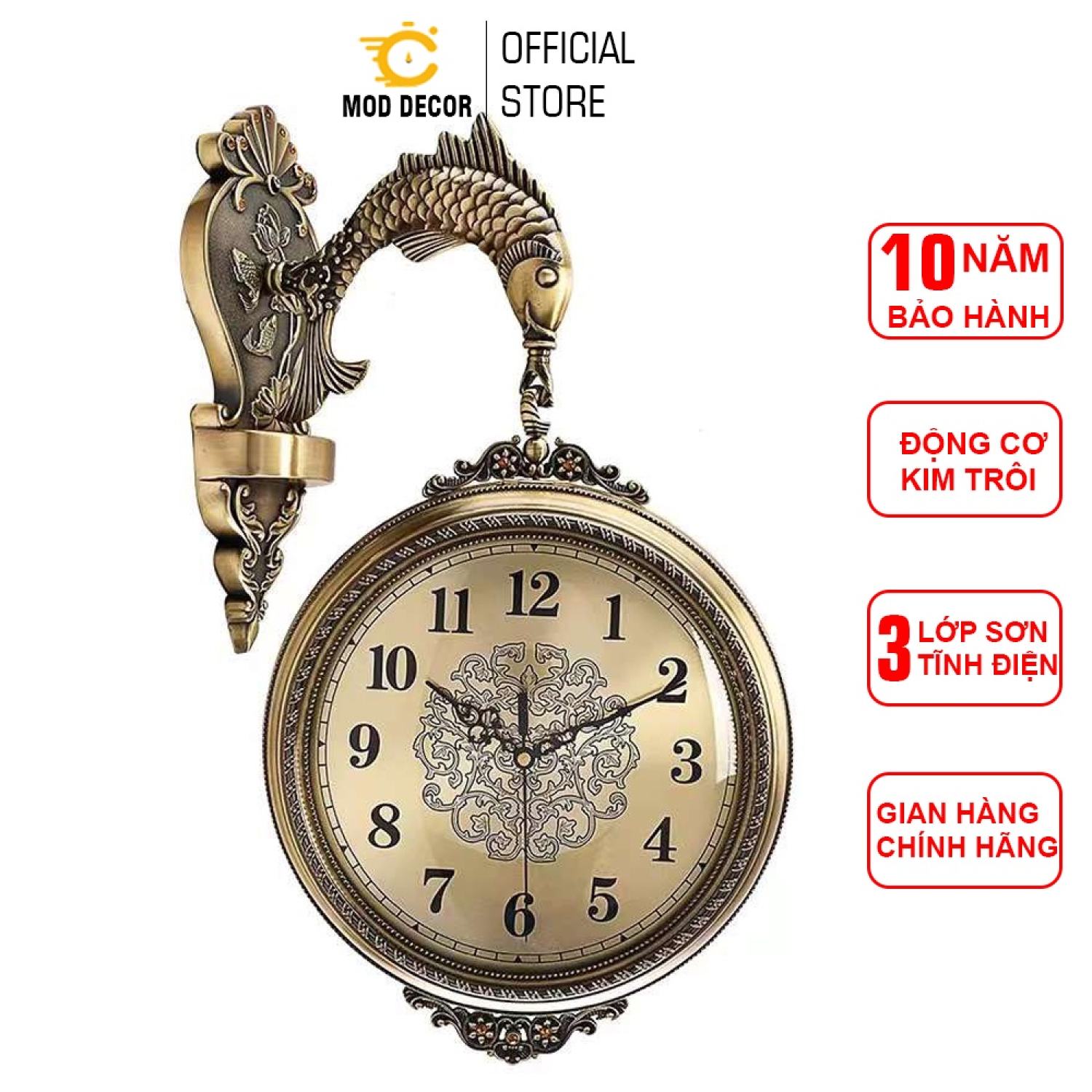 Đồng hồ trang trí cao cấp 2 mặt, bằng đồng, mặt kính pha lê MOD Decor 15001
