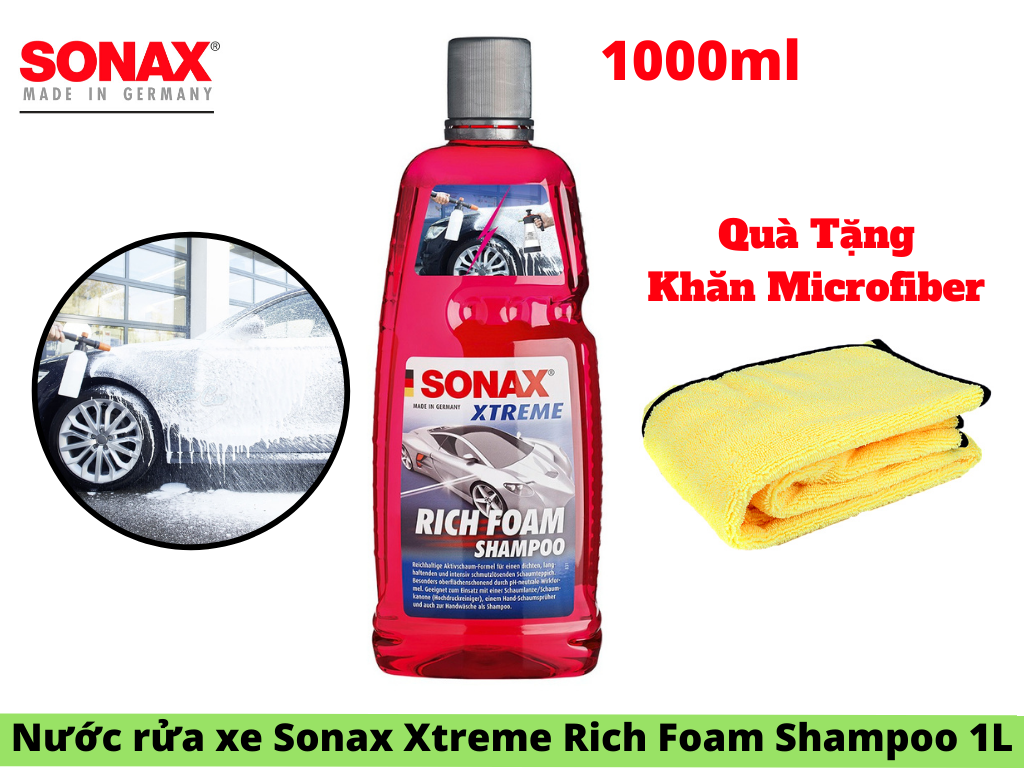 Nước Rửa Xe Sonax Xtreme Rich Foam Shampoo Siêu Bọt 1000ml Tặng Khăn Microfiber