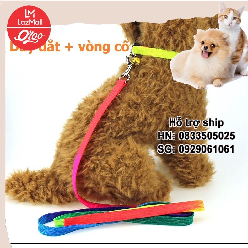 Orgo Vòng cổ chó & dây dắt chó mèo loại 7 sắc cầu vồng