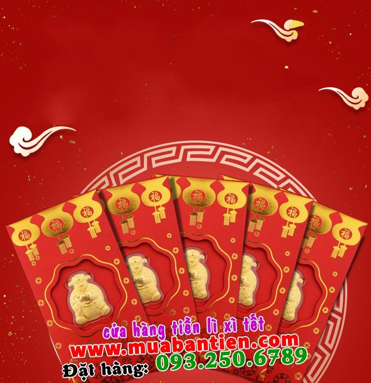 Combo 5 bao lì xì thần tài mạ kim loại vàng dl cao cấp đẹp - giá siêu rẻ