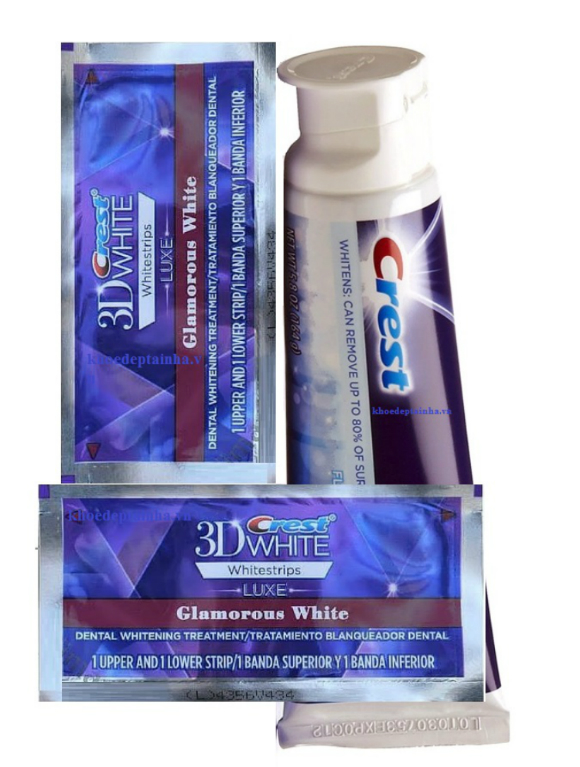 Combo Miếng Dán Trắng Răng Và Kem Đánh Răng Crest 3D