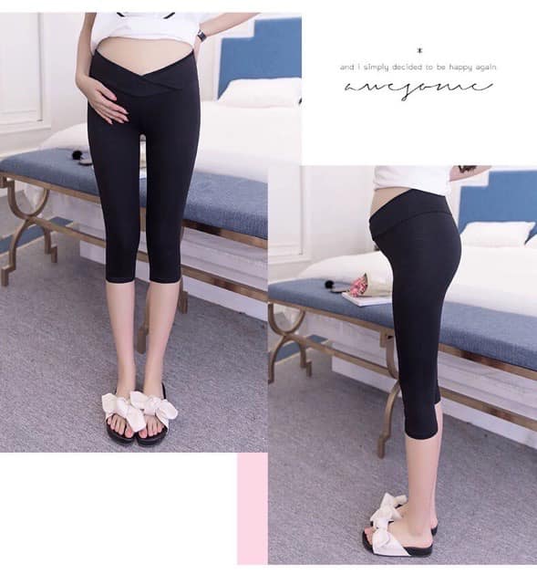 Quần bầu lửng chữ cạp chéo_ chất cototn cao cấp thoáng mát nhẹ tênh- đồ bầu xinh tkutrang