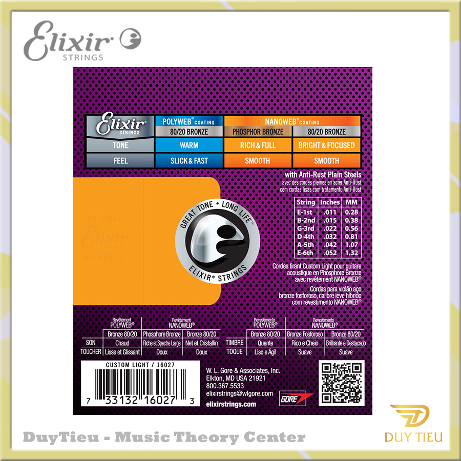 Elixir Strings Acoustic Phosphor Bronze with NANOWEB Coating 16027-  DuytieuGuitar DT006