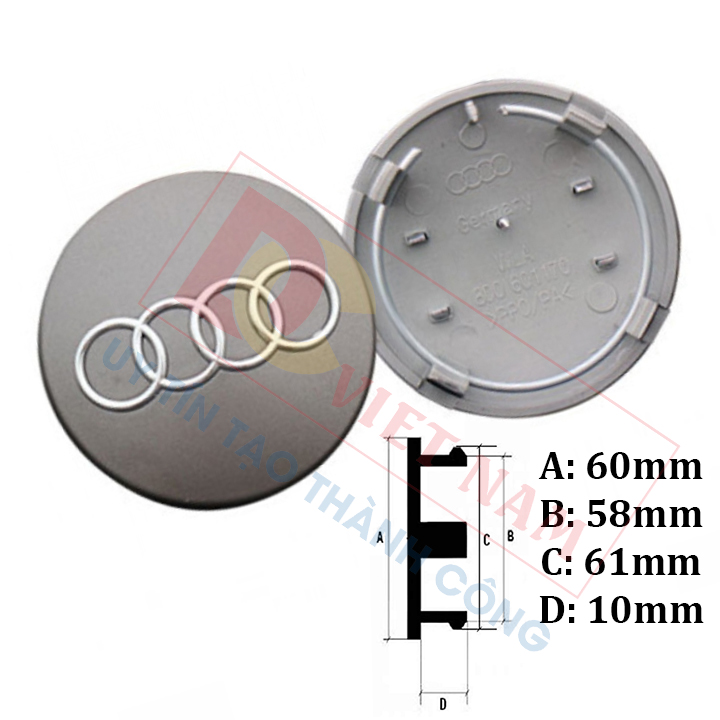 1 chiếc Logo chụp mâm, la zang bánh xe ô tô, xe hơi Au.di AUD60 đường kính 60mm  ( Màu xám)