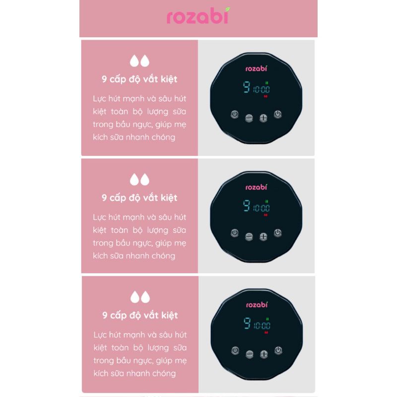 [Có pin sạc] Máy hút sữa điện đôi Rozabi Basic Plus (massage êm ái, hút kiệt sữa)