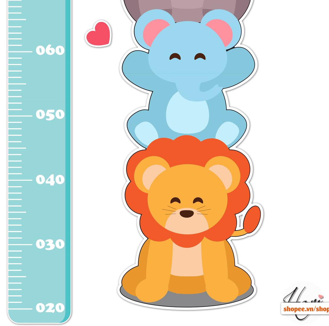 Decal Thước Đo Chiều Cao Cho Bé - Thước đo hình động vật