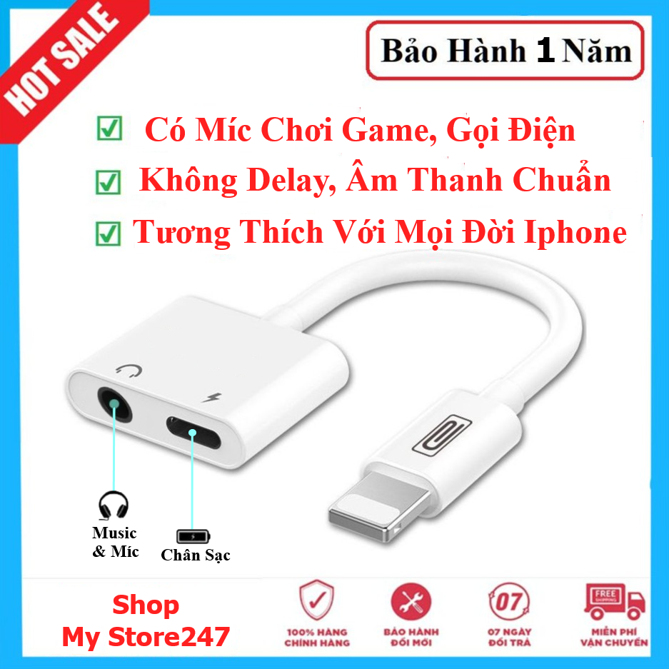 [Chất Lượng] Jack Chuyển Đổi Có Mic+ Giắc Chia Cổng Vừa Sạc Vừa Sử Dụng Tai Nghe - IC Zin Hỗ Trợ Mic dành cho  iPhone 5/6/7/8/X/11 Bh 12Tháng