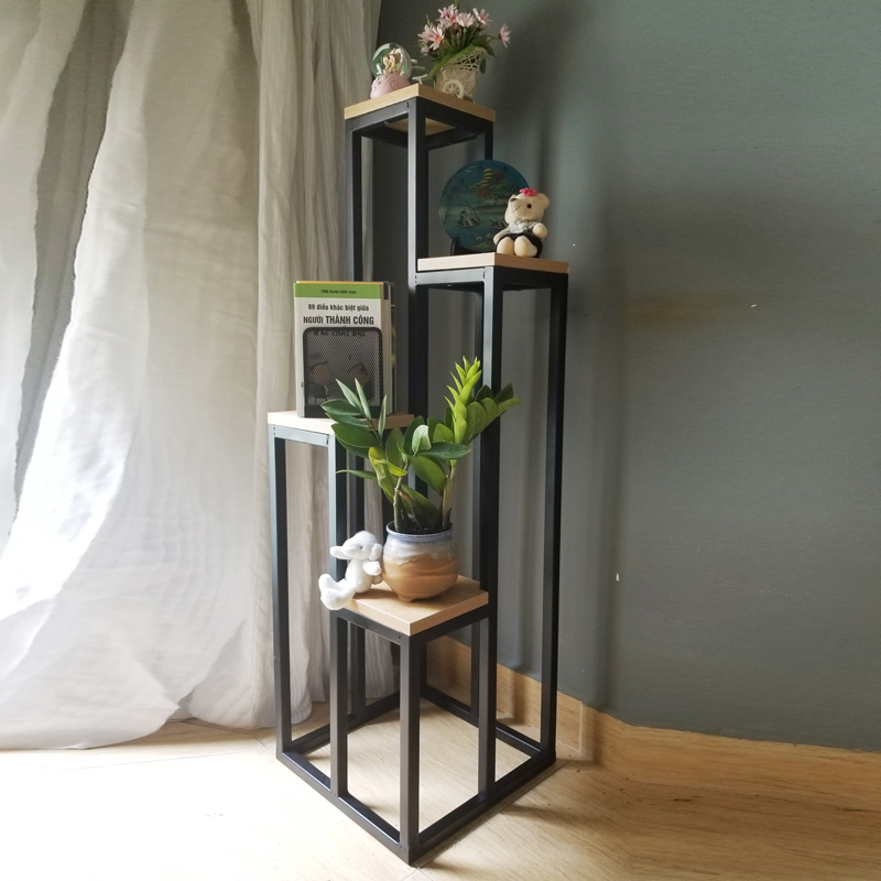 Kệ cây gỗ chân sắt 3 tầng - 4 tầng