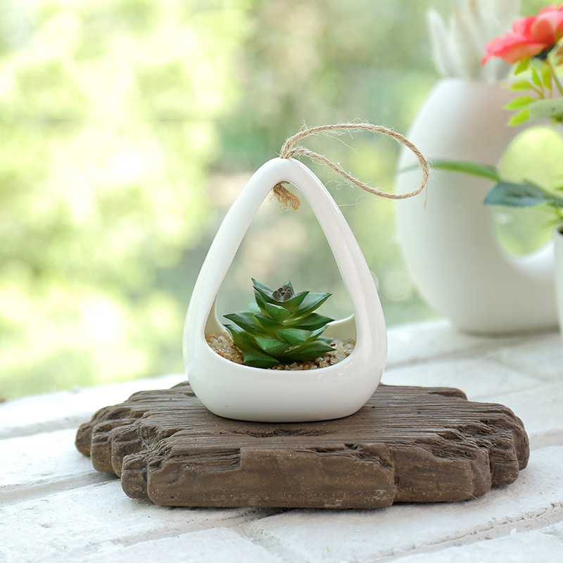 Cây giả - Chậu Sen đá Gốm Sứ (cả cây và chậu)