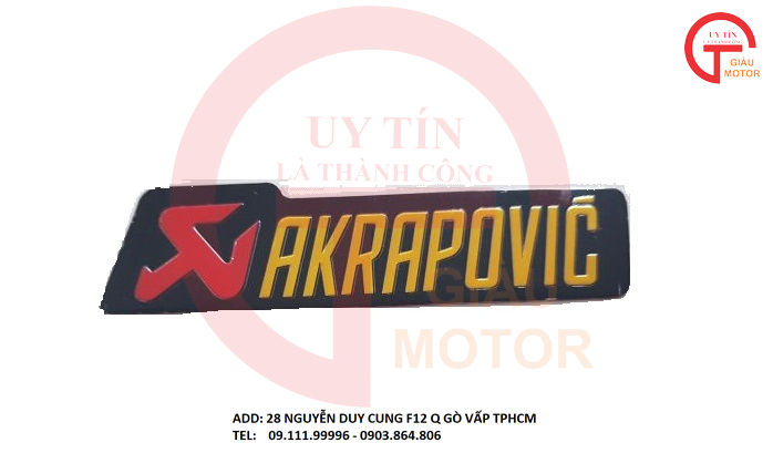 TEM NHÔM CHỮ AKRAPOVIC SIZE   3,5 X14 CM