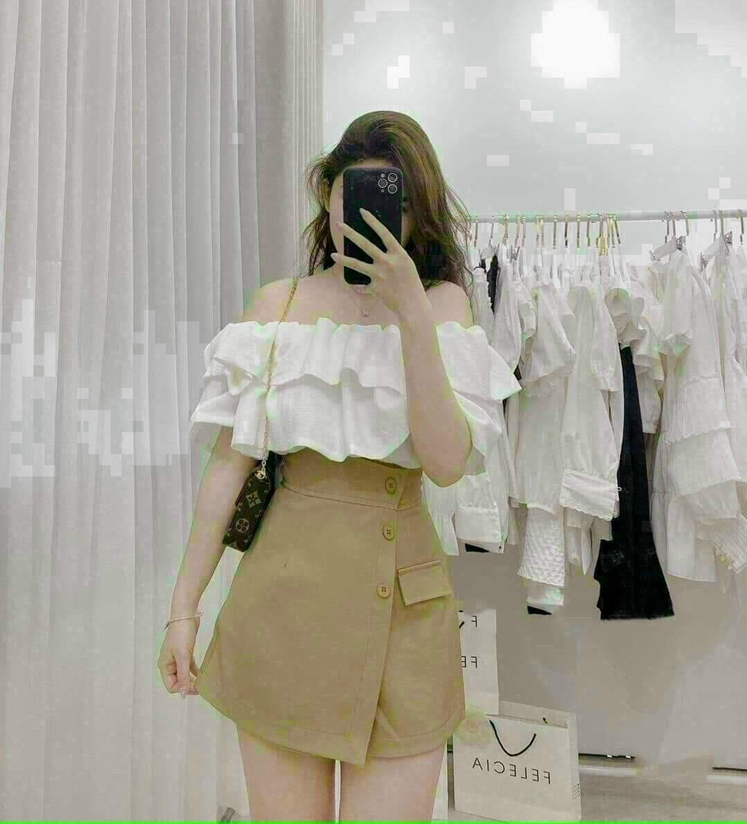 Sét Đũi Váy + Áo Bèo Trễ Vai