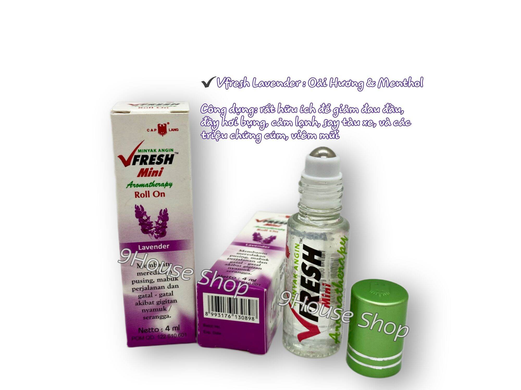 Dầu lăn tinh dầu thảo dược Lavender VFRESH 4cc (Oải Hương)