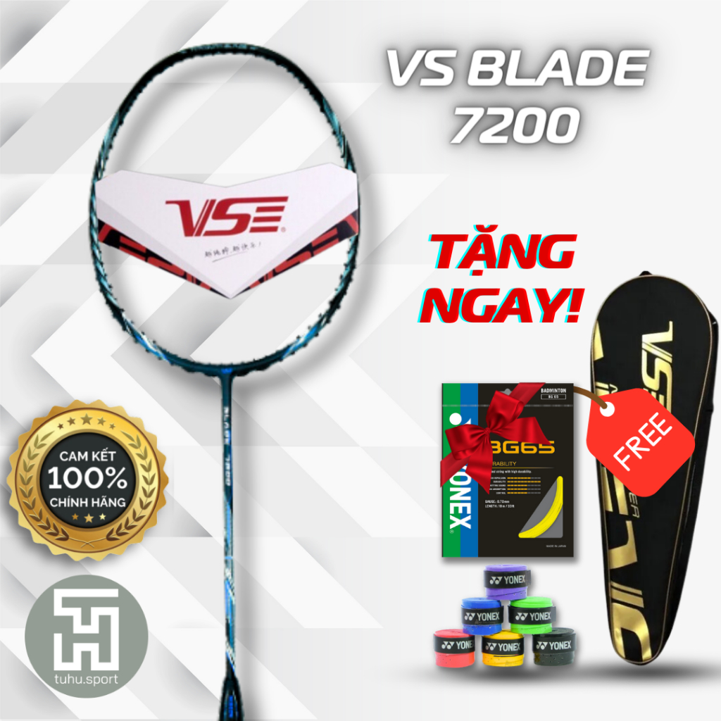 Vợt cầu lông vs lực căng max 14kg+tặng quấn cán+bao vợt