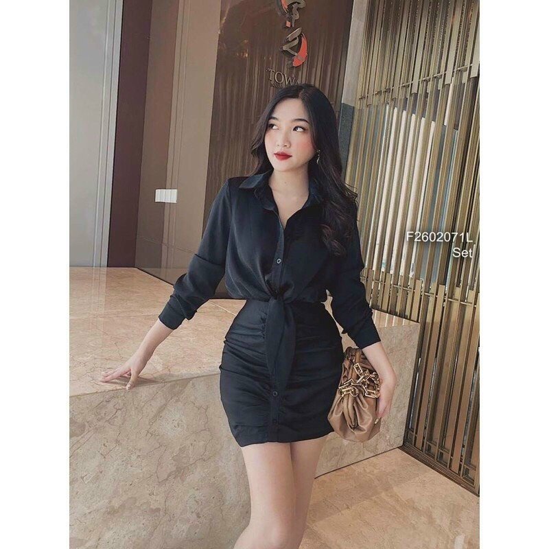 Sét bộ nữ, áo sơ mi cột nơ kèm chân váy siêu đẹp