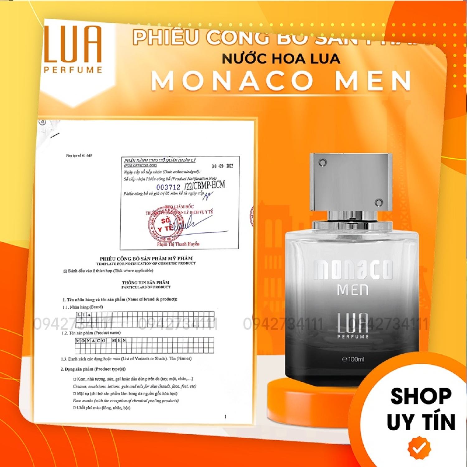 [Chính Hãng] Nước Hoa Nam Monaco Men 100ml Lua Perfume