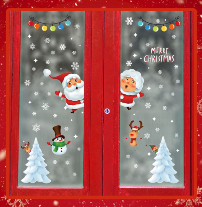 Decal trang trí Noel - Ông bà già Noel vui vẻ
