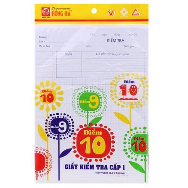 Giấy kiểm tra cấp 1 4 ô ly  Hồng Hà