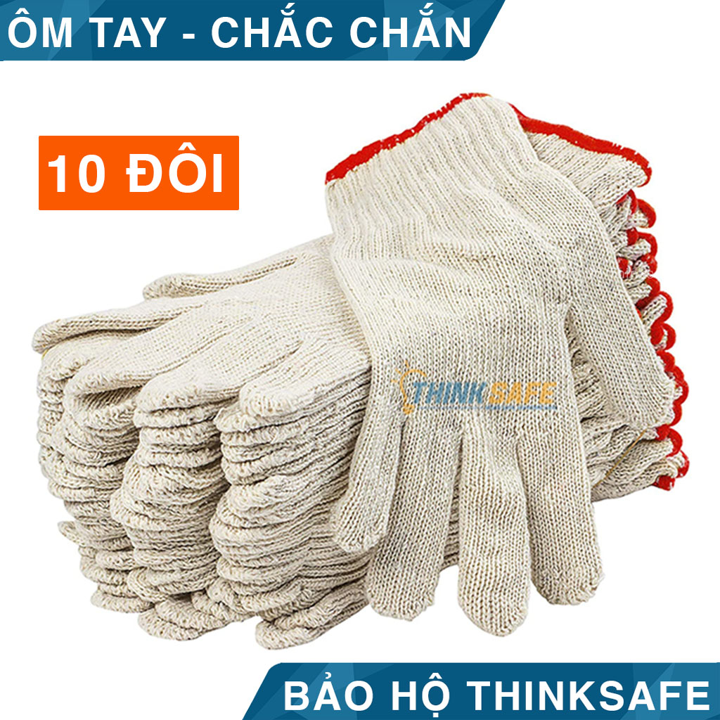 Găng tay lao động sợi len chất liệu cotton, 70gr co giãn chống trượt, thao tác linh hoạt, bao tay len bảo hộ - Thinksafe