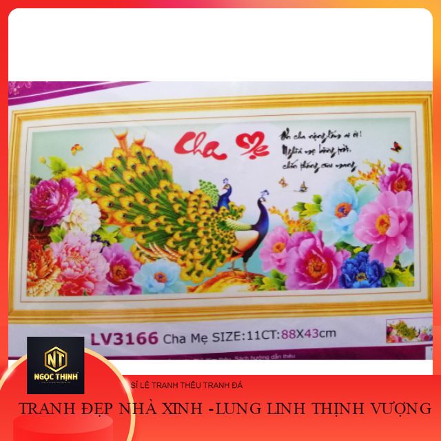 Tranh thêu chữ thập cha mẹ công hoa mẫu đơn lv3166 - kích thước 88 * 43
