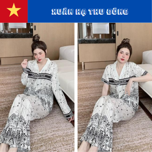 Bộ Pyjama lụa xước ánh kim cao cấp (free size: 45kg đến 60kg) HÀNG THIẾT KẾ MỚI.