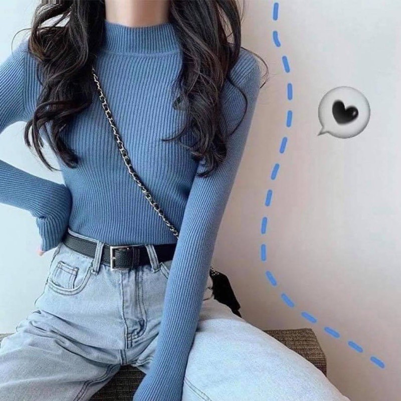 Áo len dệt kim dài tay cổ 3 phân, chất len lụa mềm mịn siêu ấm