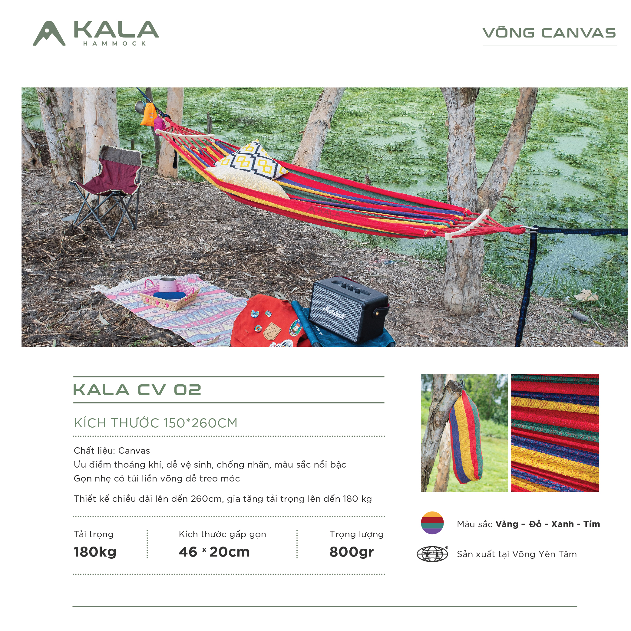 Võng dã ngoại canvas có túi treo