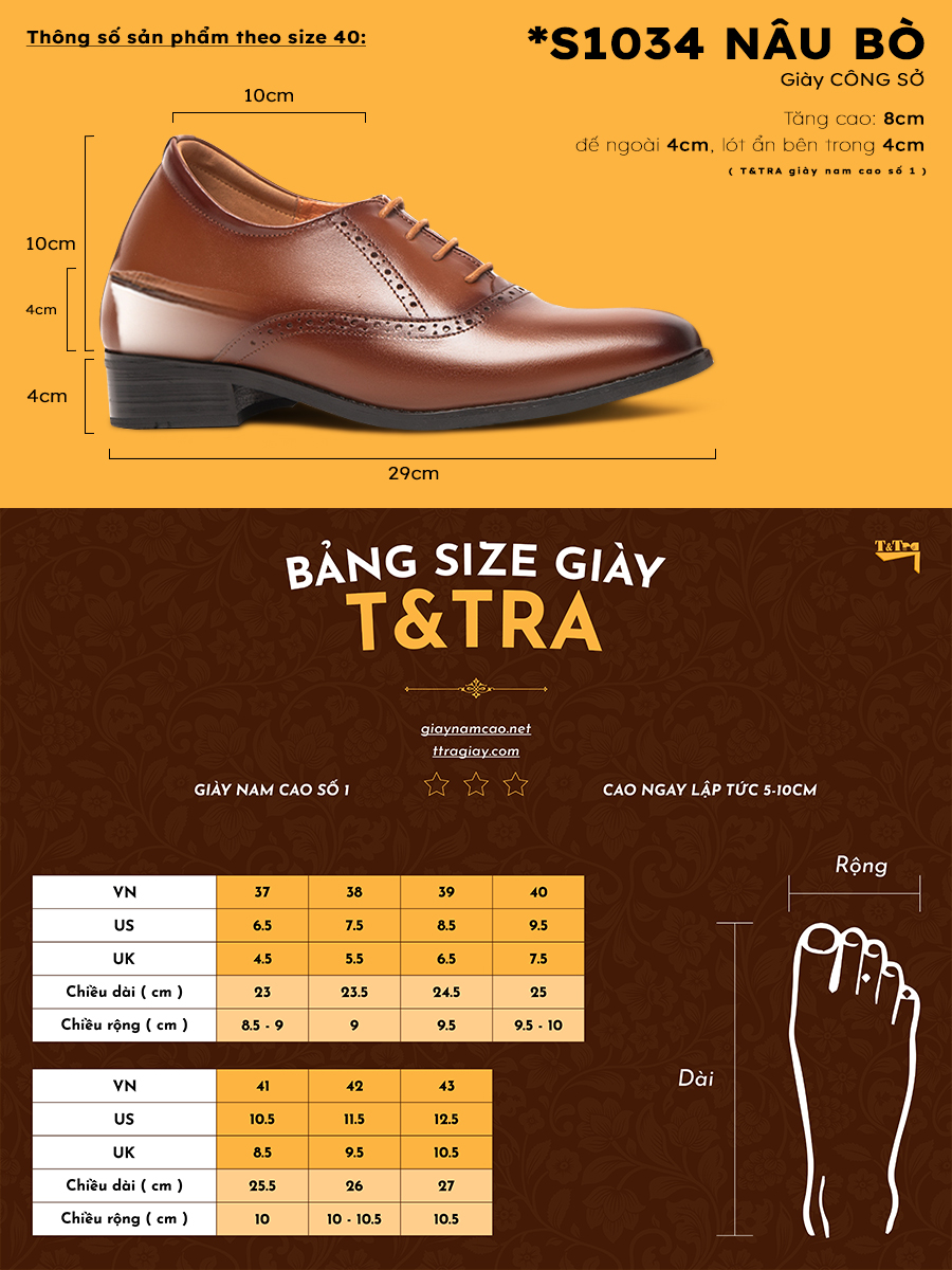 [8cm] shoes height increasing Men T&TRA S1034 Brown