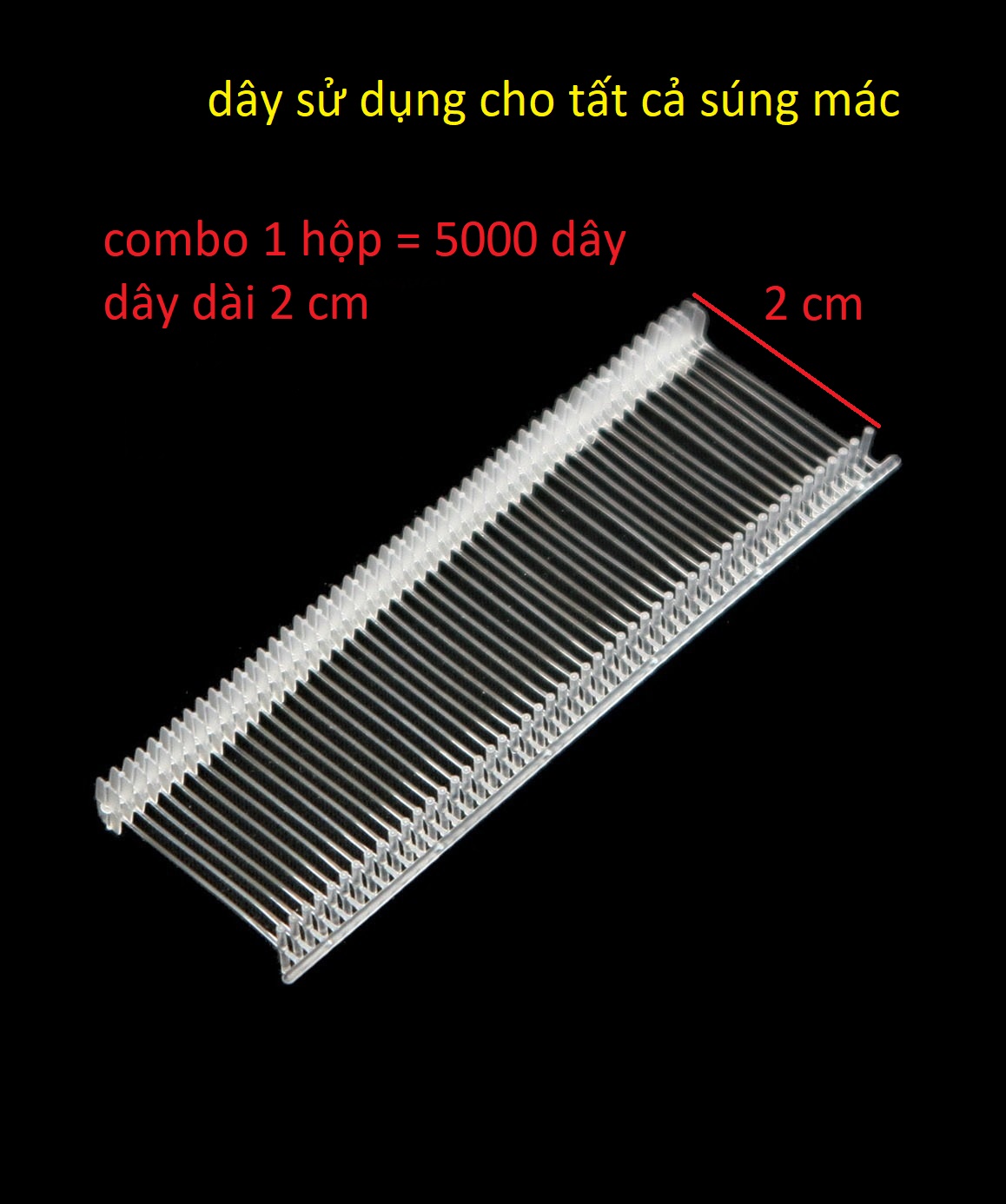 Dây nhựa xỏ tem mác quần áo dài 2 cm - 1 hộp 5000 dây