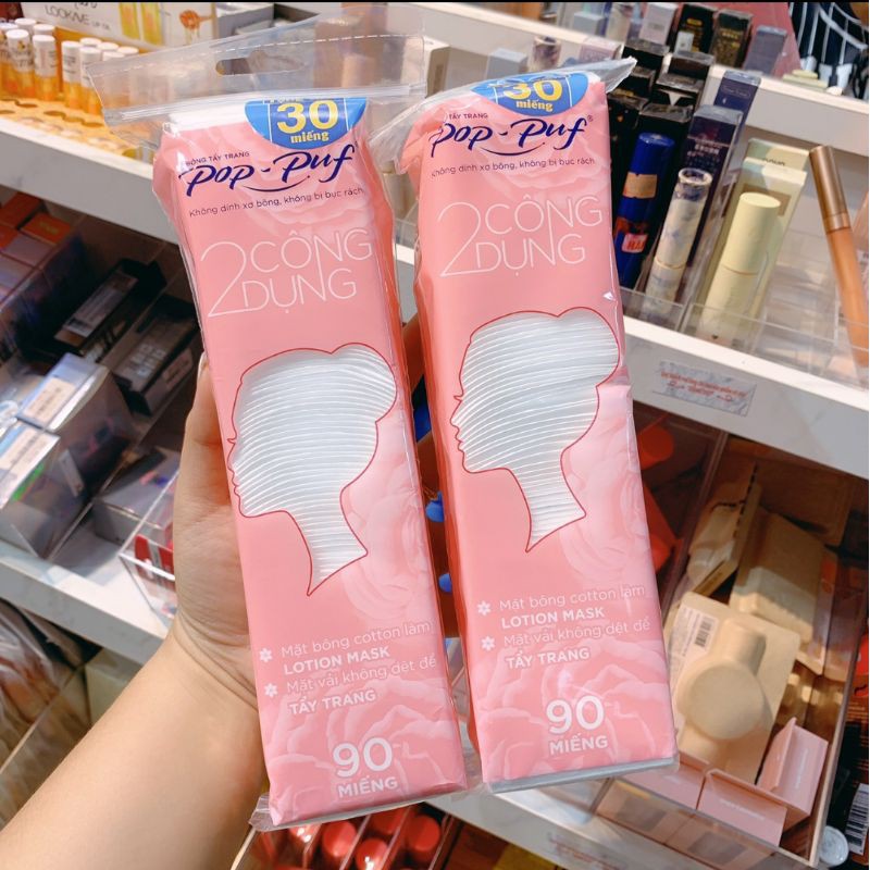 Bông tẩy trang pop puf bich 90 miếng tặng 30 miếng