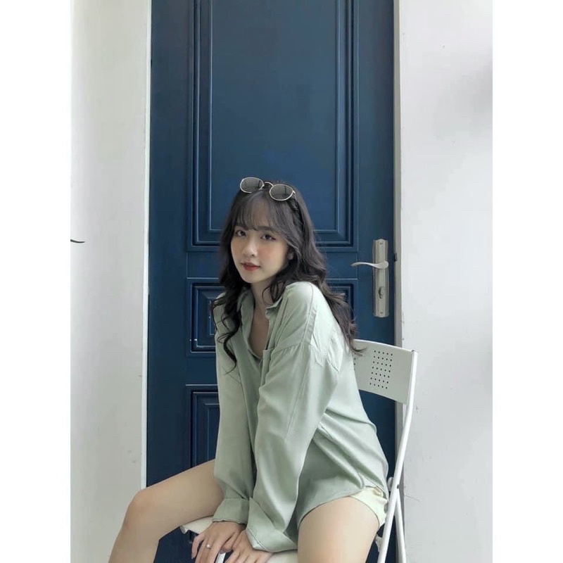 Anu351 - áo sơ mi cổ đức gu trơn dài tay