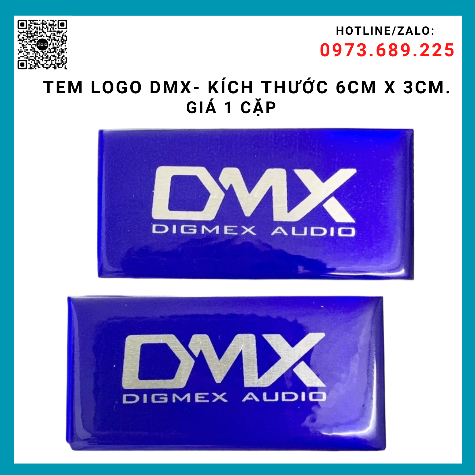 Tem loa dmx, giá 2 cái, kích thước 6cm x 3cm.