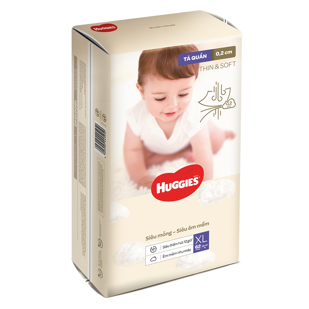 Tã quần Huggies Thin & Soft (XL, 12-17kg, 62 miếng)