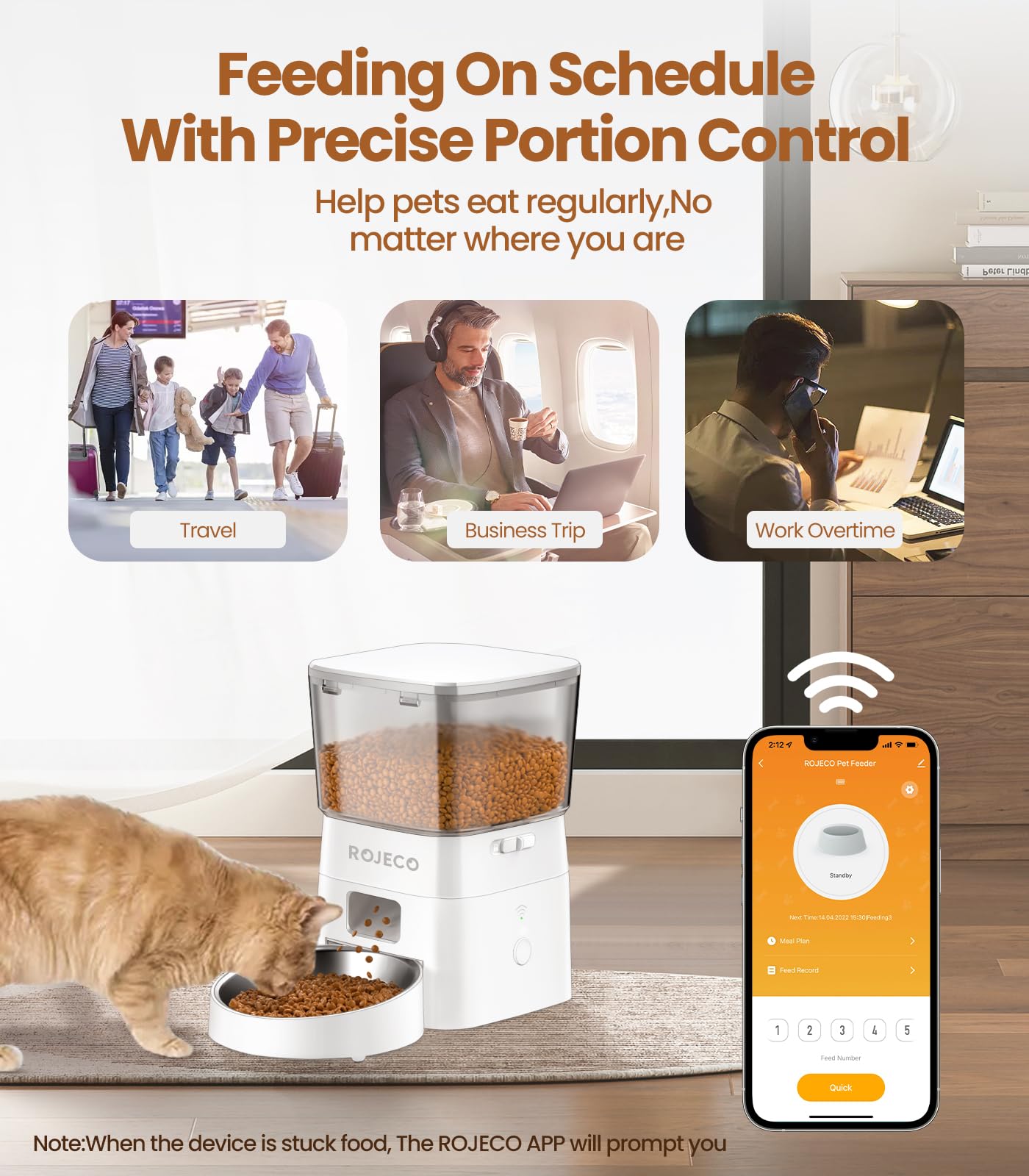 ROJECO Automatic Cat Feeder Pet Smart Cat Food Kibble Dispenser Button Version Smart Control Auto Feeder For Cat Dog Accessories