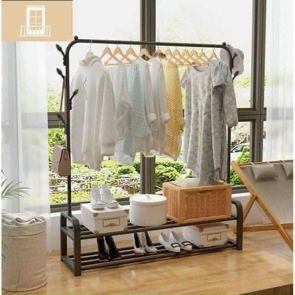 Giá kệ treo quần áo, giàn phơi quần áo, kệ phơi đồ 2 thanh 2 tầng ,1 tầng thông minh 3 trong 1 phong cách hàn quốc