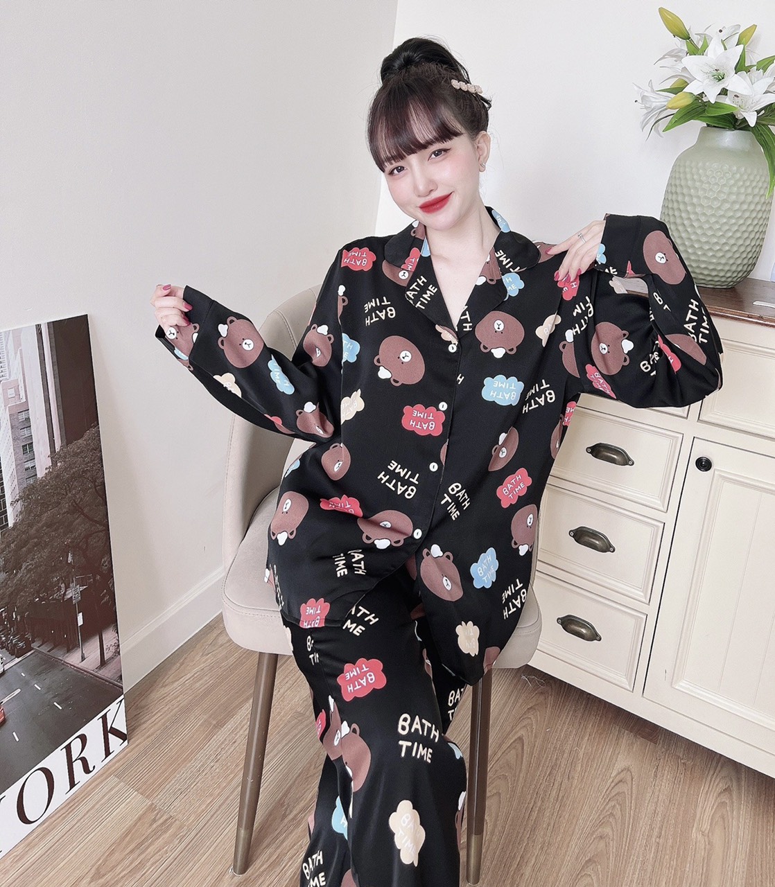 Đồ bộ pijama bigsize nữ đồ mặc nhà tay dài lụa mango cao câp 5O -1OOKG