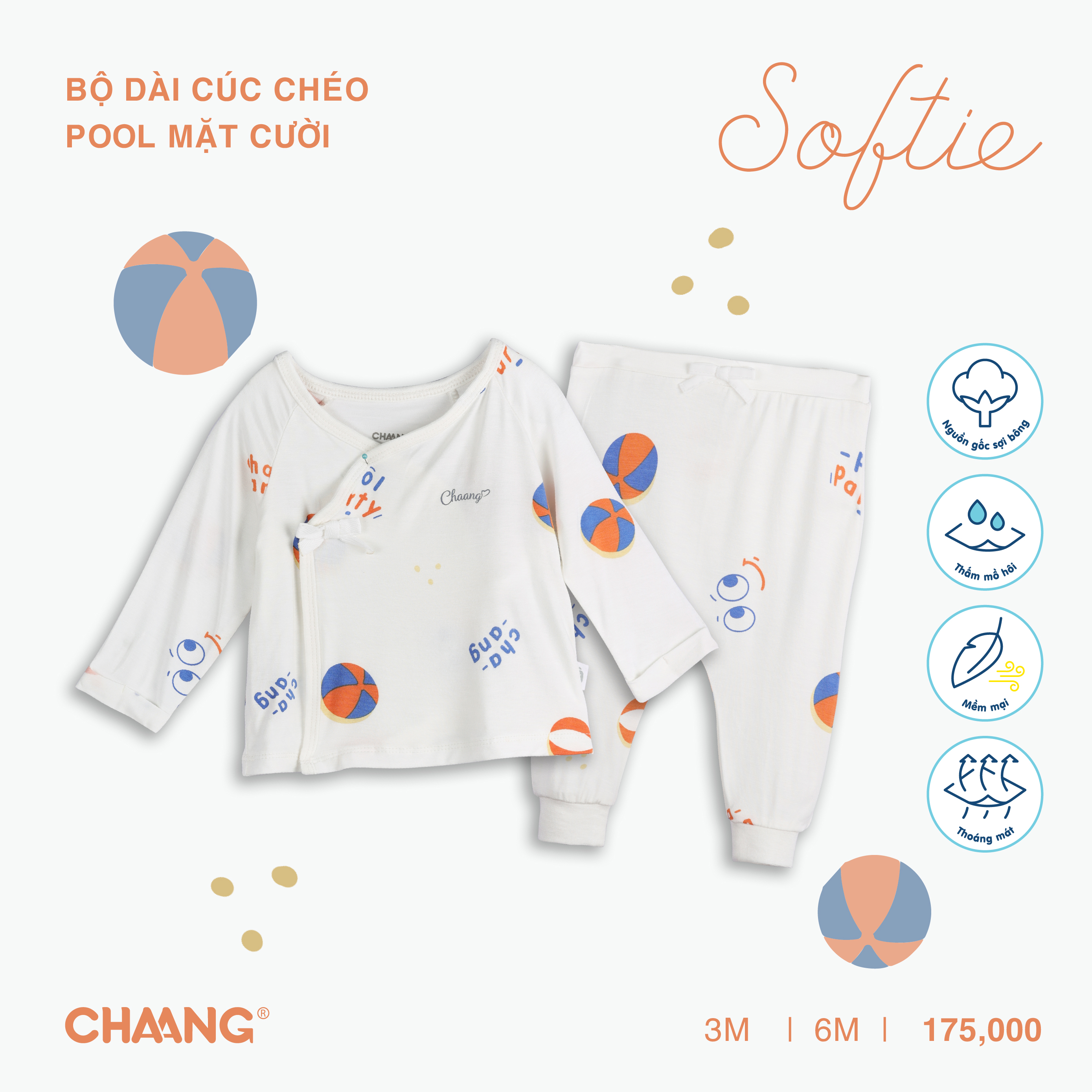 [CHAANG] Bộ dài cúc chéo sơ sinh Pool Chaang