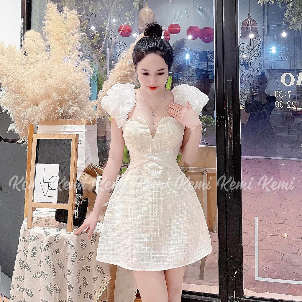 Váy Dạ Tweed 2 lớp xẻ lưới 2 dây vai bèo dáng suông corset ulzzang Kemi Dress Đầm dự tiệc