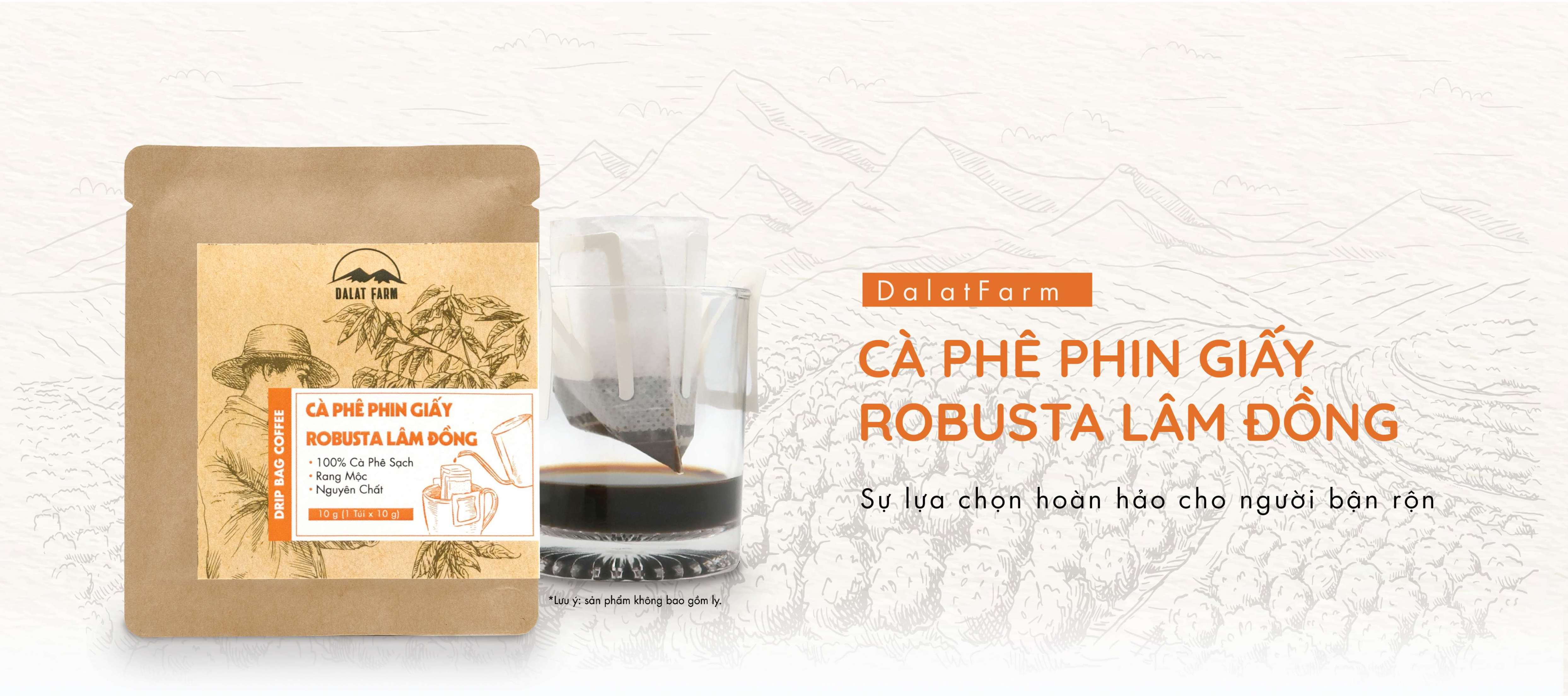 Cà phê phin giấy Robusta Lâm Đồng DalatFarm - Túi 10 g