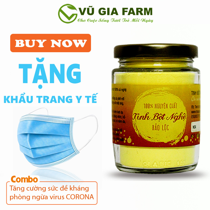 Tinh Bột Nghệ Nguyên Chất Bảo Lộc Vũ Gia (100gr/hũ) - Tặng khẩu trang y tế - hỗ trợ đau dạ dày hỗ trợ tiêu hóa , dùng đắp mặt dưỡng da xóa mờ thâm nám tàn nhang hiệu quả - Đã được kiểm nghiệm y tế