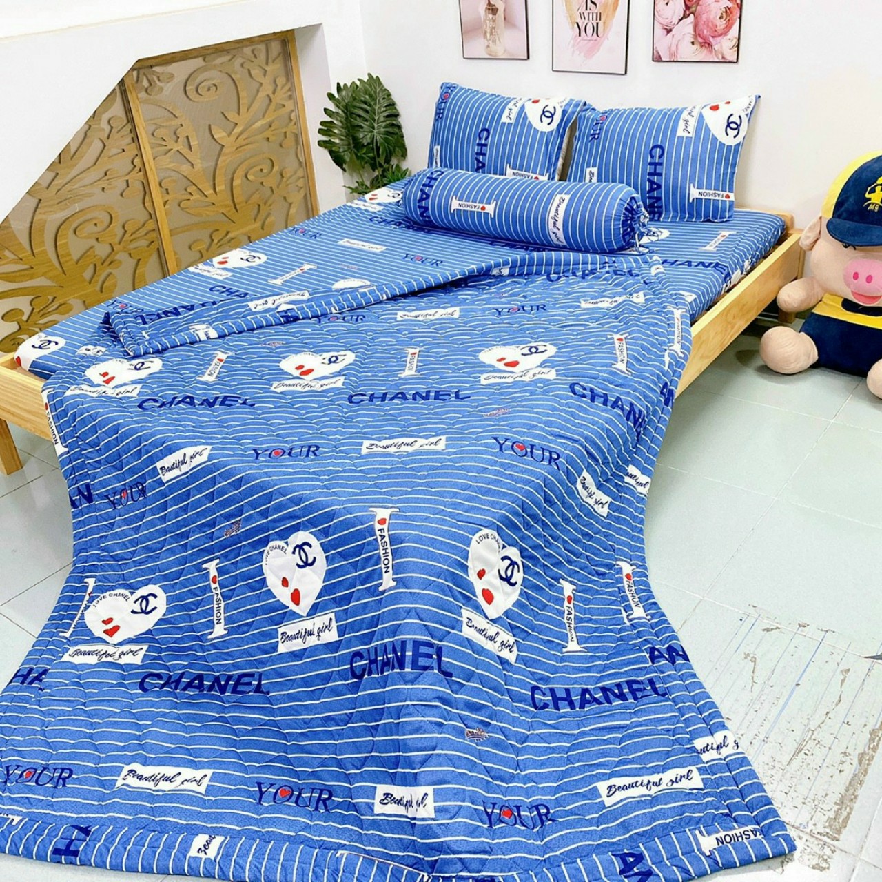 GA THUN HÀN QUỐC BỘ 5 MÓN (GA + 2 GỐI NẰM + 1 GỐI ÔM + CHĂN)