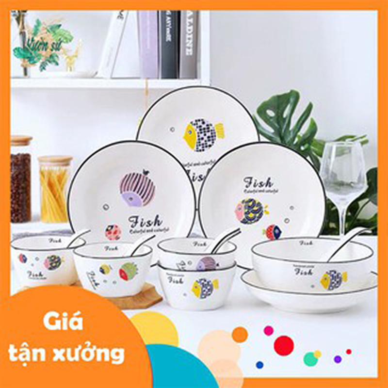 Bộ bát đĩa sứ 18 món FISH COLOR cao cấp - VS265